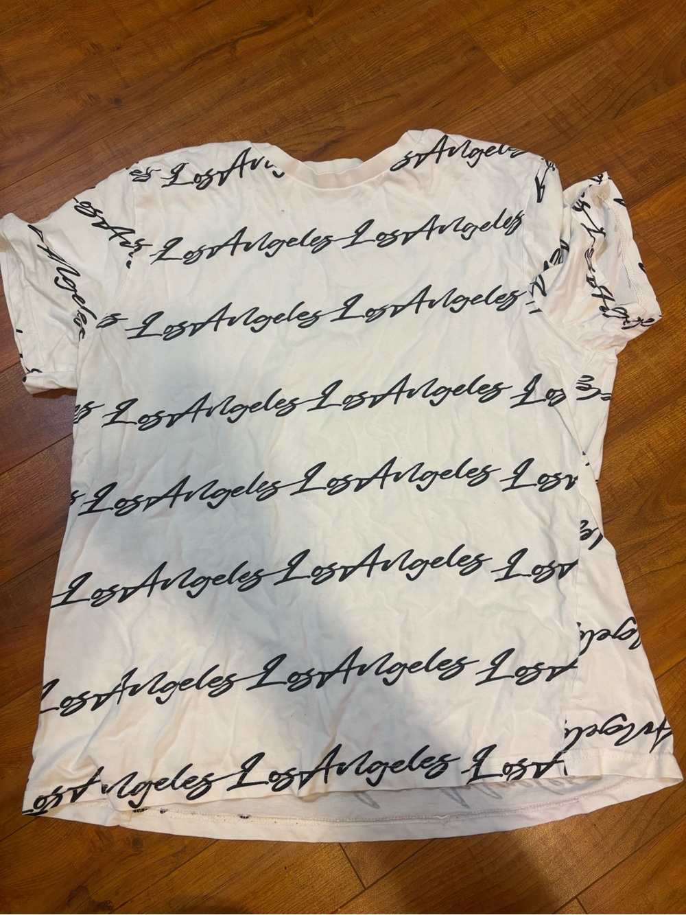 White Short Sleeve Tee with Black 'Los Angeles' Script Print